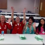 RNs from Northside Hospital and St. Pete General Hospital (both in St Petersburg) celebrate successful ratification of the contracts. From Left to right, Negotiating team members: Rosel Stuart, RN, Sandra Rivera, RN, Renee Dicostanzo, RN and Roselily Story, RN