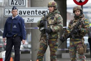 Belgian troops and police control a road leading to Zaventem airport following Tuesday's airport bombings in Brussels, Belgium, March 24, 2016. REUTERS/Charles Platiau