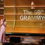 Singer Jennifer Lopez speaks at the 59th Annual Grammy Awards in Los Angeles