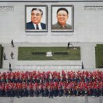 People practice for the expected parade on the main Kim Il-Sung Square in central Pyongyang