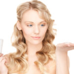 bright picture of beautiful woman with pills