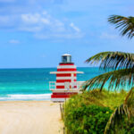 Miami Beach, Florida, USA sunrise and life guard tower