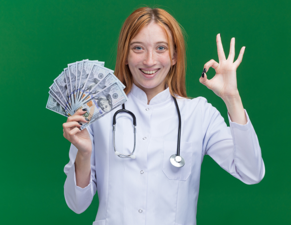 https://www.freepik.com/free-photo/joyful-young-female-ginger-doctor-wearing-medical-robe-stethoscope-holding-money-doing-ok-sign-isolated-green-wall_16464072.htm#query=doctor%20money&position=3&from_view=search