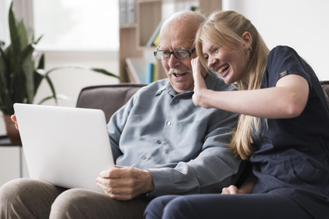 https://www.freepik.com/free-photo/smiley-old-man-nurse-having-video-call-laptop_10892710.htm#query=caregiver&position=10&from_view=search
