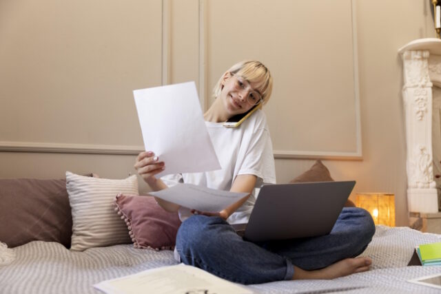 https://www.freepik.com/free-photo/young-blonde-woman-working-from-home-her-bed_16136939.htm#query=work%20from%20home&position=12&from_view=search&track=ais